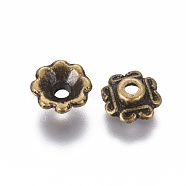 4-Petal Tibetan Style Alloy Bead Caps, Cadmium Free & Lead Free, Antique Bronze, 7x2.5mm, Hole: 1mm, about 4750pcs/1000g(MLF1259Y-01AB)