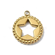 Ion Plating(IP) 304 Stainless Steel Pendants, Real 18K Gold Plated, Flat Round Charm, Star, 15.5x13x2mm, Hole: 1.6mm(STAS-B058-13G-02)