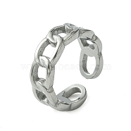 304 Stainless Steel Open Cuff Ring, Hollow Curb Chain Shape Rings for Women, Stainless Steel Color, US Size 6 1/2(16.9mm), 6.5mm(RJEW-L110-001P)