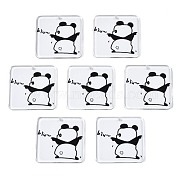 Transparent Printed Acrylic Pendants, Square with Panda, Black, 34.5x34.5x2.5mm, Hole: 1.6mm(OACR-N133-001-01)