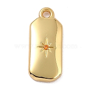 Brass Micro Pave Cubic Zirconia Charms, Long-Lasting Plated, Real 18K Gold Plated, Octagon with Star, Orange Red, 14x6x1.5mm, Hole: 1.2mm(ZIRC-I054-12G-01)