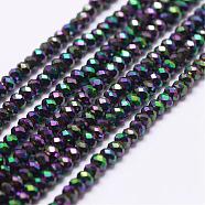 Electroplate Glass Beads Strands, Full Plated, Faceted, Rondelle, Indigo, 2.5x1.5~2mm, Hole: 0.5mm, about 185~190pcs/strand, 13.7 inch~14.1 inch(EGLA-K010-FP01)
