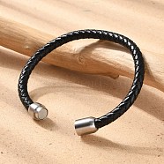 Man's Braided Leather Cord Bracelets, with 304 Stainless Steel Magnetic Clasps, Black, 8-1/4 inch(21cm), 6mm(BJEW-JB04255-02)