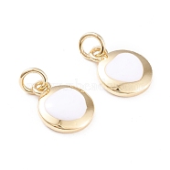 Brass Enamel Charms, with Jump Rings, Long-Lasting Plated, Flat Round with Heart, White, Real 18K Gold Plated, 12.5x10x2mm, Hole: 3mm(KK-F814-21G)
