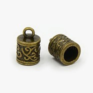 Tibetan Style Cord Ends, Column, Cadmium Free & Nickel Free & Lead Free, Antique Bronze, 13x8.5x8.5mm, Hole: 2mm(TIBEP-LF10887YKG-AB-FF)