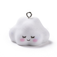Opaque Resin Pendants, Cartoon Cloud Charms, with Platinum Tone Iron Loops, White, 19.5x27x21mm, Hole: 2mm(RESI-D063-03B)