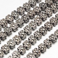 Tibetan Style Flower Alloy Bead Strands, Lead Free & Cadmium Free & Nickel Free, Antique Silver, 6.5x4.5mm, Hole: 1mm, about 35pcs/strand, 8 inch(X-TIBEB-O007-13-NR)