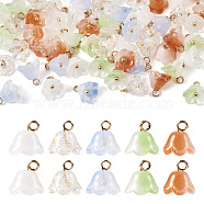 Pandahall 80Pcs 5 Colors Handmade Lampwork Charms, with Golden Tone Brass Findings, Lily of the Valley Charm, Mixed Color, 12x10.5mm, Hole: 1.6mm, 16pcs/color(FIND-TA0002-77)