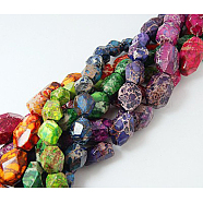 Natural Imperial Jasper Beads Strands, Dyed & Heated, Mixed Color, Faceted, Mixed Color, 17~46x13~21x13~21mm, Hole: 1mm, about 12~24pcs/strand, 17.7 inch(G-G066-M4)