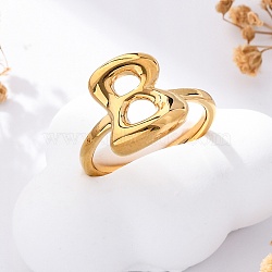 304 Stainless Steel Open Cuff Rings for Women, Letter, Real 18K Gold Plated, Letter B, 13~14x7~15mm(RJEW-M060-01G-02)