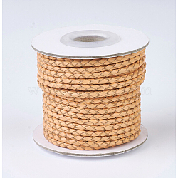 Braided Leather Cords, Round, Sandy Brown, 3mm, about 10yards/roll(WL-P002-06-A)