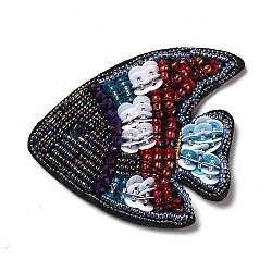 Computerized Embroidery Cloth Sew on Patches, Costume Accessories, with Seed Beads and Paillette, Fish, Colorful, 66x72x7mm(DIY-H100-16)