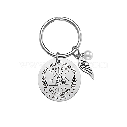 Stainless Steel Keychain, Quote Pendants, Flat Round with Word, Stainless Steel Color, 3cm(KEYC-WH0022-005)