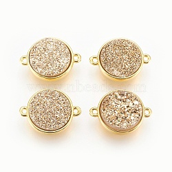 Brass Links connectors, with Druzy Resin, Flat Round, Golden, Goldenrod, 18~19x13.5~14x4.5~5mm, Hole: 1.2mm(KK-O107-05G-G)