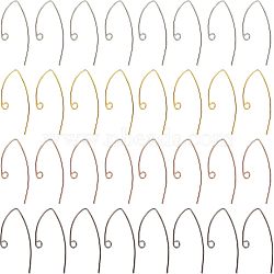 SUPERFINDINGS 80Pcs 4 Colors Brass Earring Hooks, Ear Wire, with Horizontal Loop, Mixed Color, 29x15mm, Hole: 2mm, 22 Gauge, Pin: 0.6mm, 20Pcs/color(KK-FH0004-45)