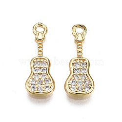 Brass Micro Pave Clear Cubic Zirconia Pendants, Nickel Free, Guitar, Real 18K Gold Plated, 15x5.5x2mm, Hole: 1.2mm(KK-T056-56G-NF)