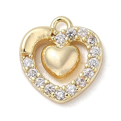 Brass with Cubic Zirconia Charms, Heart, Real 18K Gold Plated, 11.5x10.5x3mm, Hole: 1.2mm(KK-Q817-02G)