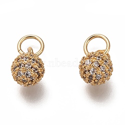 Brass Micro Pave Clear Cubic Zirconia Charms, Cadmium Free & Lead Free, Long-Lasting Plated, Round, Golden, 8.5x6mm, Hole: 3mm, ring: 5x1mm(ZIRC-B002-40G)