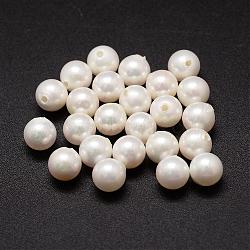 Shell Pearl Beads, Round, Grade A, Half Drilled, White, 10mm, Hole: 1mm(BSHE-L031-01-10mm)