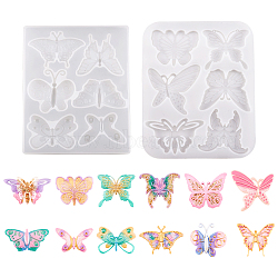 2Pcs 2 Style Butterfly DIY Cabochon Silicone Molds, Resin Casting Molds, for UV Resin, Epoxy Resin Jewelry Makings, White, 110~116x90~95x4~8mm, Inner Diameter: 20~50x25~46.5mm, 1pc/style(DIY-TA0005-29)