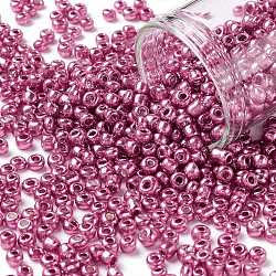 8/0 Glass Seed Beads, Metallic Colours Style, Round, Camellia, 8/0, 3mm, Hole: 1mm, about 10000pcs/pound(SEED-A017-3mm-1111)