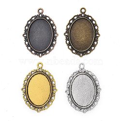 Zinc Alloy Oval Pendant Cabochon Settings, DIY Findings for Jewelry Making, Cadmium Free & Lead Free, Mixed Color, Tray: 25x18mm, 39x29x2mm, Hole: 2mm(PALLOY-X0012-RS)