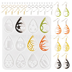 DIY Jewerly Making Finding Kits, Including Silicone Molds, Brass Earring Hooks and Open Jump Rings, Teardrop, 106.5x95.5x4.5mm(DIY-TA0012-48B)
