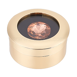 Round Stainless Steel Loose Diamond Box, Clear Glass Window Gemstone Case with Screw Top Lid and Sponge Inside, Light Gold, 3.2x1.6cm(CON-WH0089-15LG)