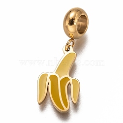 304 Stainless Steel European Dangle Charms, Large Hole Pendants, with Gold Enamel, Banana, Golden, 26mm, Hole: 4.5mm, Pendants: 17.5x10.5x1.5mm(STAS-I177-06G)