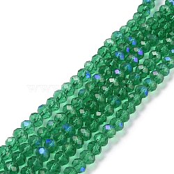 Electroplate Glass Beads Strands, Half Rainbow Plated, Faceted, Rondelle, Dark Cyan, 2.5x2mm, Hole: 0.4mm, about 195pcs/strand, 11 inch(27.5cm)(EGLA-A034-T1mm-L12)