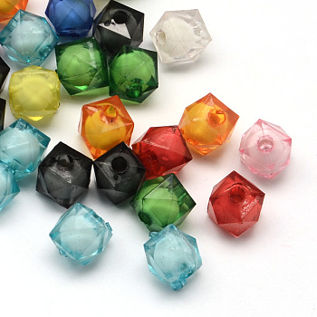 Faceted Transparent Cube Acrylic Beads, Bead in Beads, Mixed Color, 9~10x9x9mm, Hole: 2.5mm, about 900pcs/500g