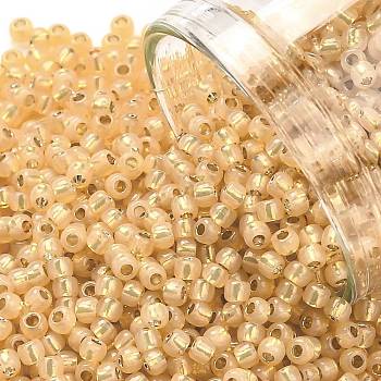 TOHO Round Seed Beads, Japanese Seed Beads, (2110) Silver Lined Milky Light Topaz, 11/0, 2.2mm, Hole: 0.8mm, about 5555pcs/50g