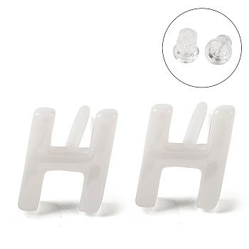 Hypoallergenic Bioceramics Zirconia Ceramic Stud Earrings, No Fading and Nickel Free, Alphabet, Letter H, 7x5.5mm