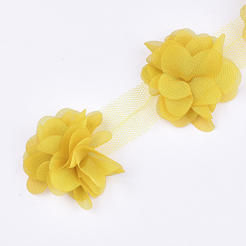 Organza Flower Ribbon, Costume Accessories, For Party Wedding Decoration and Earring Making, Gold, 50~60mm, about 10yard/bundle