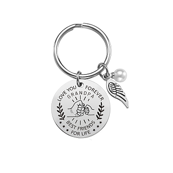 Stainless Steel Keychain, Quote Pendants, Flat Round with Word, Stainless Steel Color<P>Size: about 3cm in diameter, packing box: 8x5x2.7cm.