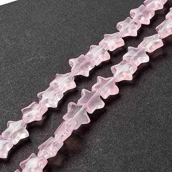 Transparent Glass Beads Strand, Star, Pink, 10x10x4mm, Hole: 0.8mm, about 40pcs/strand, 13.39~14.17 inch(34~36cm)