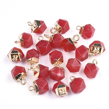 Electroplate Natural White Jade Charms, with Iron Findings, Faceted, Dyed, Golden, 11~12x8x8mm, Hole: 1.5mm