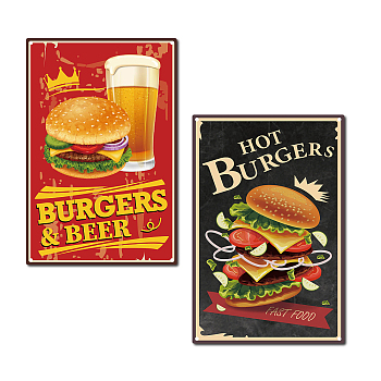 2Pcs 2 Styles Vintage Metal Tin Sign, Wall Decor for Bars, Restaurants, Cafes Pubs, Food Pattern, 1pc/style