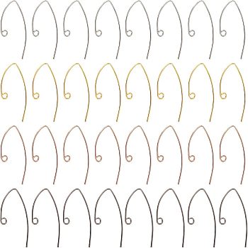 SUPERFINDINGS 80Pcs 4 Colors Brass Earring Hooks, Ear Wire, with Horizontal Loop, Mixed Color, 29x15mm, Hole: 2mm, 22 Gauge, Pin: 0.6mm, 20Pcs/color