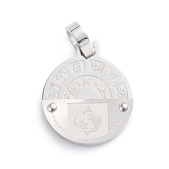 304 Stainless Steel Pendants, Flat Round with Constellation/Zodiac Sign, Pisces, 25.5x22x6mm, Hole: 6mm