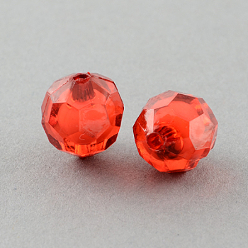Transparent Acrylic Beads, Bead in Bead, Faceted, Round, FireBrick, 15mm, Hole: 2mm, about 270pcs/500g