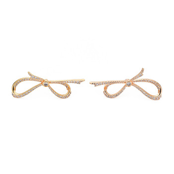 Bowknot Clear Cubic Zirconia Stud Earrings, Real 18K Gold Plated Brass Earrings for Women, Nickel Free, Clear, 14x37mm, Pin: 0.7mm