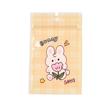 Rectangle Plastic Packaging Zip Lock Bags, with Cartoon Animal Pattern, Top Self Seal Pouches, Rabbit, 12x7.5x0.15cm, Unilateral Thickness: 2.5 Mil(0.065mm)