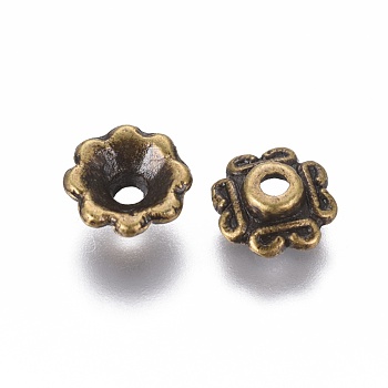 4-Petal Tibetan Style Alloy Bead Caps, Cadmium Free & Lead Free, Antique Bronze, 7x2.5mm, Hole: 1mm, about 4750pcs/1000g