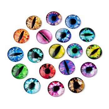 Dragon Eye Half Round/Dome Printed Glass Cabochons, Mixed Color, 25x7mm