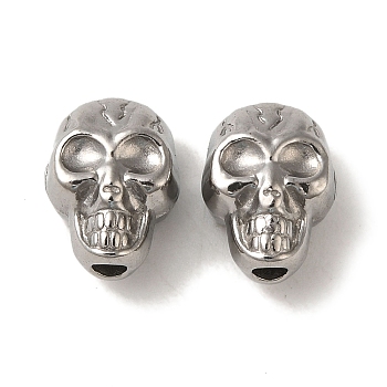 Halloween 304 Stainless Steel Beads, Skull, Stainless Steel Color, 11.5x9x7mm, Hole: 2mm