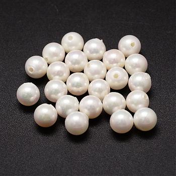 Shell Pearl Beads, Round, Grade A, Half Drilled, White, 10mm, Hole: 1mm