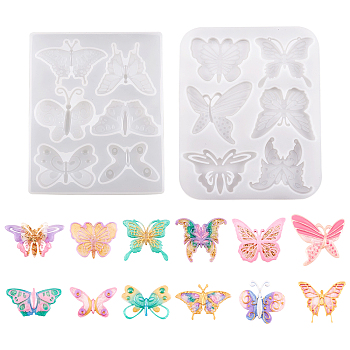 2Pcs 2 Style Butterfly DIY Cabochon Silicone Molds, Resin Casting Molds, for UV Resin, Epoxy Resin Jewelry Makings, White, 110~116x90~95x4~8mm, Inner Diameter: 20~50x25~46.5mm, 1pc/style