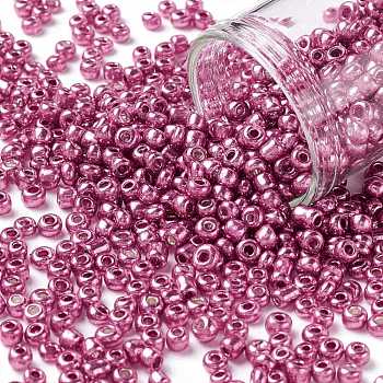 8/0 Glass Seed Beads, Metallic Colours Style, Round, Camellia, 8/0, 3mm, Hole: 1mm, about 10000pcs/pound