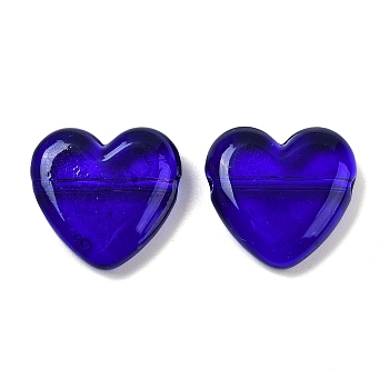 Handmade Lampwork Beads, Heart, Medium Blue, 19~19.5x20x6.5~7mm, Hole: 1.6mm